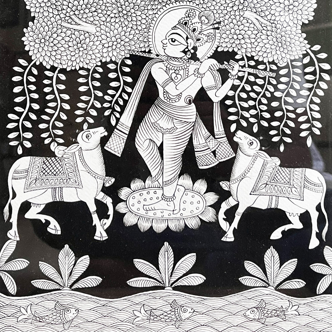 15 X 11 Inch | Krishna with Cows Paper Phad Painting