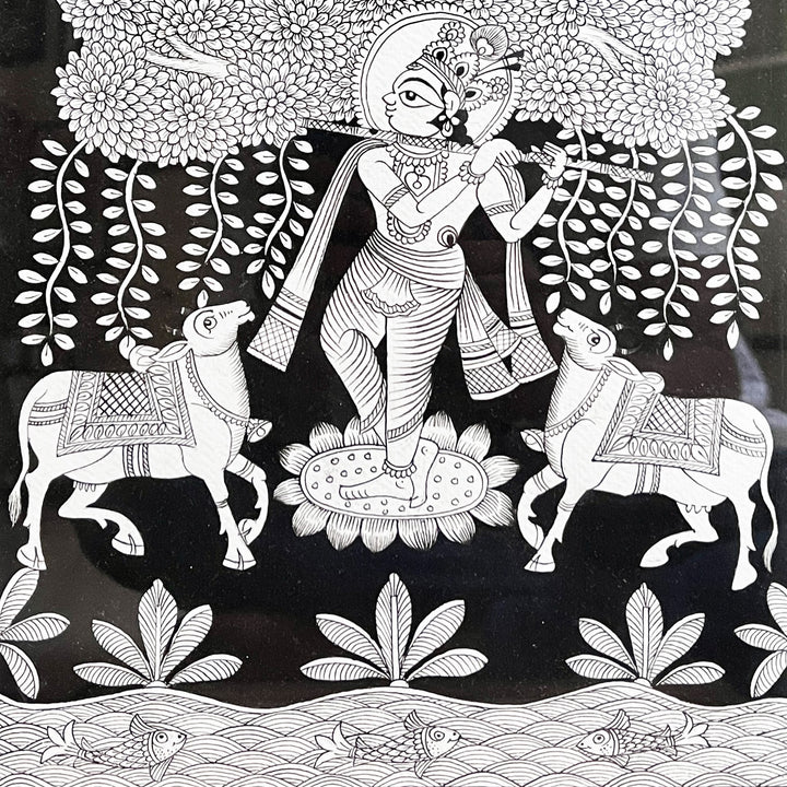 15 X 11 Inch | Krishna with Cows Paper Phad Painting
