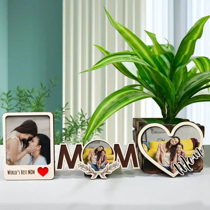 Photo Personalized Handmade Mom Theme Wooden Fridge Magnet | Set Of 3