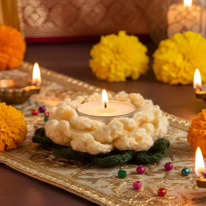 Handmade Crochet Lotus Tealight Holders | Set Of 2