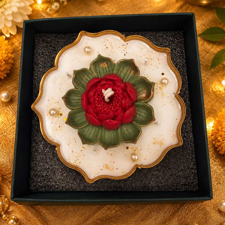Handmade Lotus Soy Wax Scented Iron Urli Candle For Festive Decor