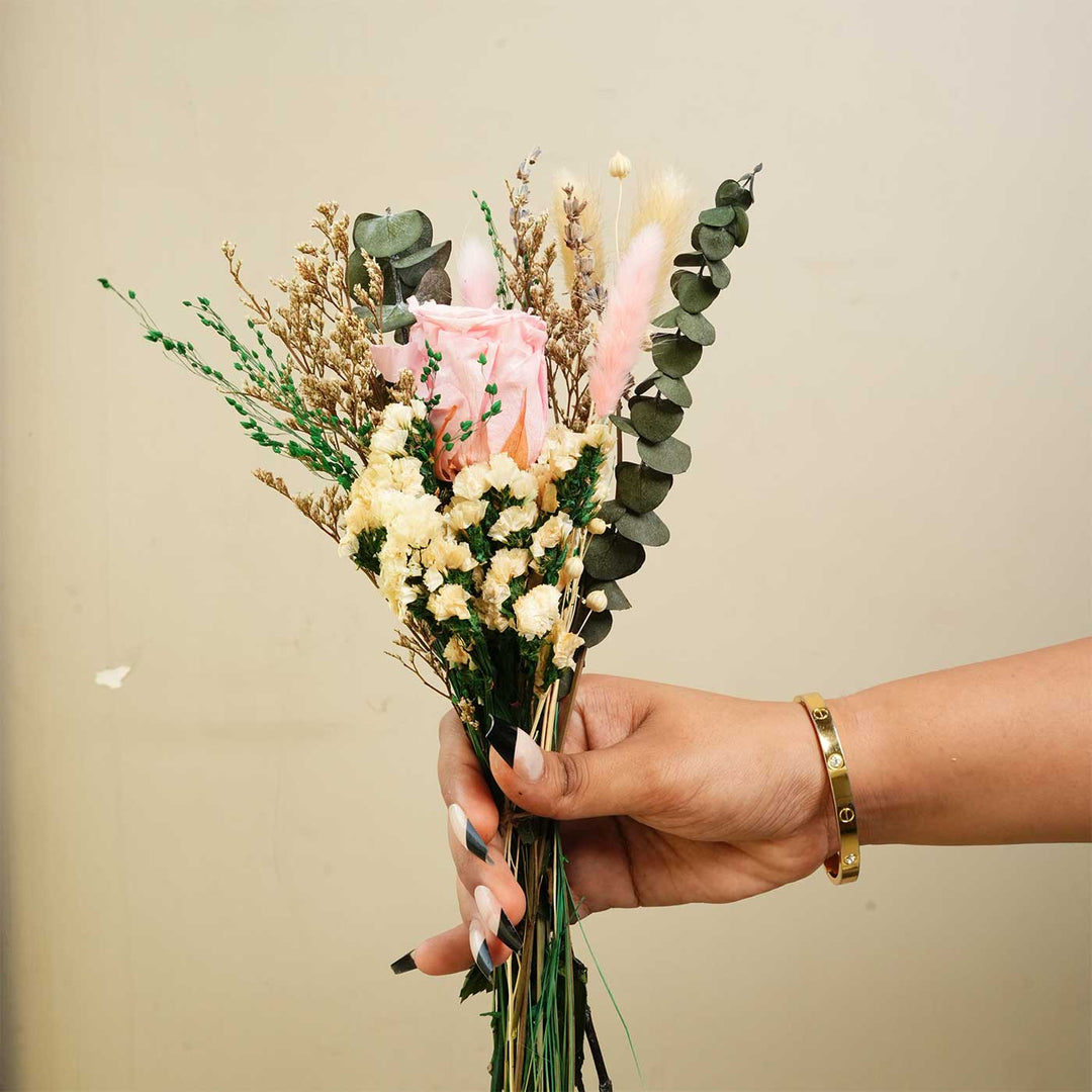 Blush & Bloom Real Pink Rose With Dried Flower Bouquet