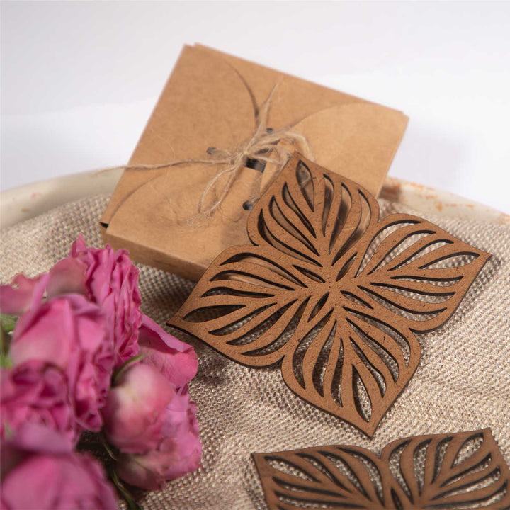 Four Leaf Clover MDF Elegant Laser-Cut Charm Coaster Set | Set of 6
