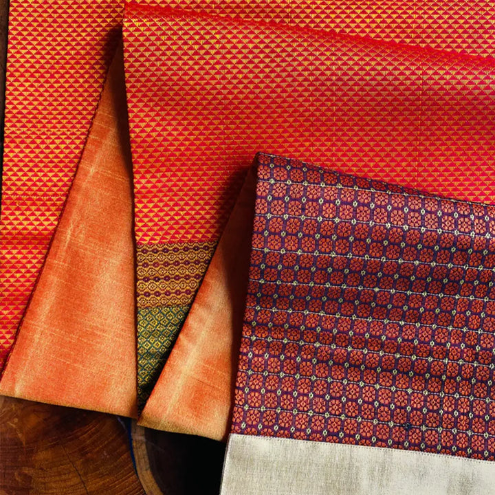 Handmade Earth Tones Geometry Pattern Khunn Fabric Cotton Table Runner | 12 x 60 Inch