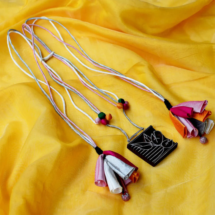Handmade Textile Art Square Parrot Charm Dupion Silk Fabric Necklace
