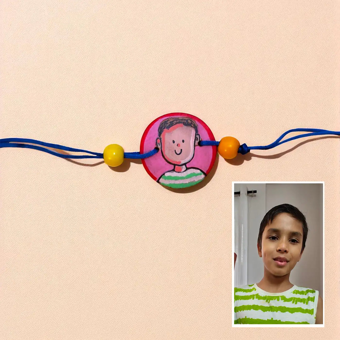 Photo Personalized Beaded Caricature Illustration Terracotta Rakhi