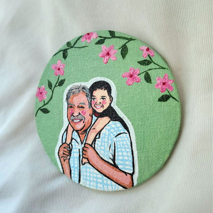 Photo Personalized Hand-Painted Grandpa And Kid Canvas Fridge Magnet