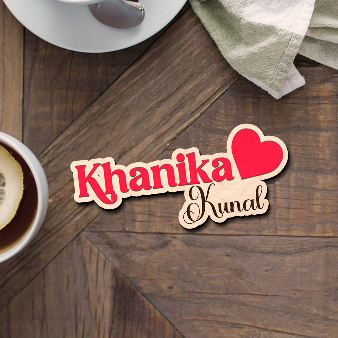 Personalized Printed Heart Theme Wooden Fridge Magnet
