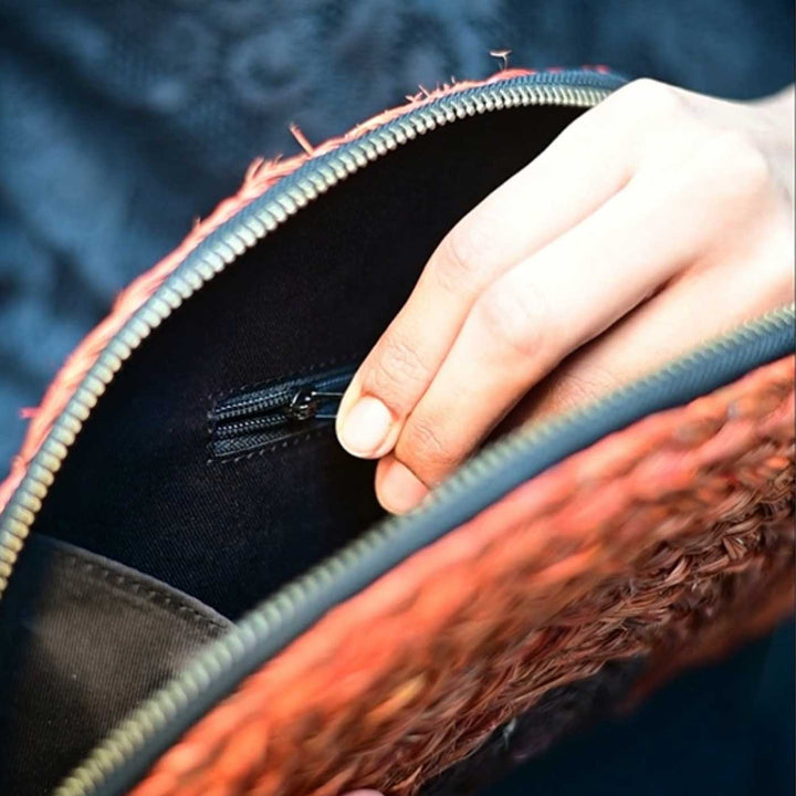 Handmade Grass Woven Rustic Earth Tones Sanai Clutch
