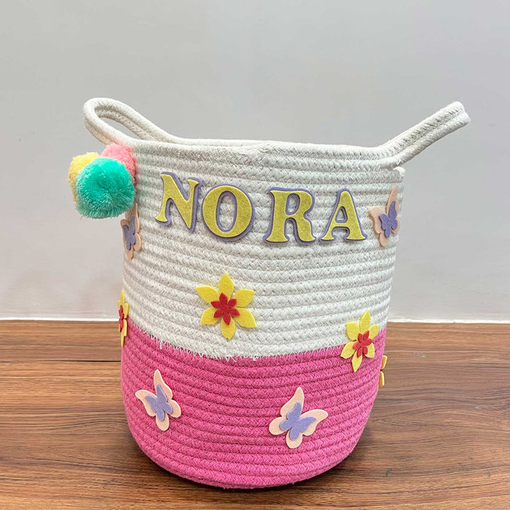 Personalized Handmade Butterfly Blossoms Jute Basket For Kids