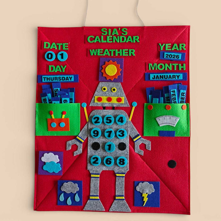 Personalized Handmade Robot Theme Felt Wall Calender