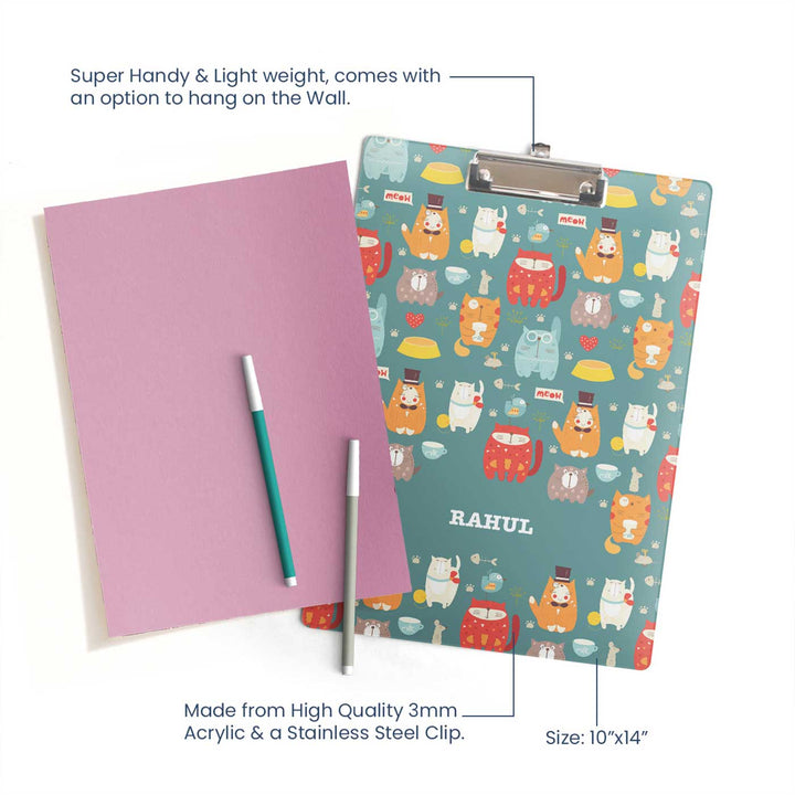 Personalized Kitty Cat Theme Acrylic Clipboard