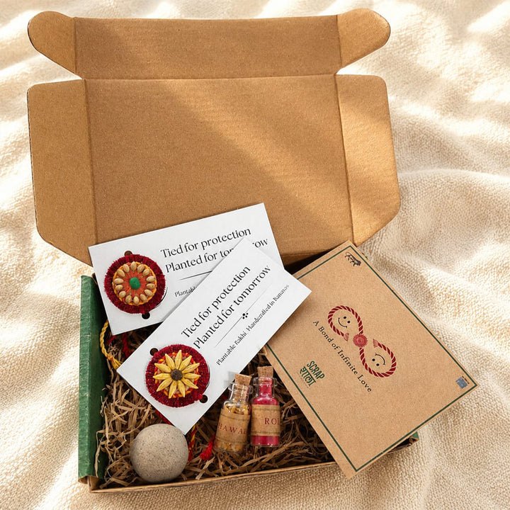 Plantable Akkad-Bakkad Seed Rakhi Pair Set With Roli-Chawal & Seed Ball For Brother | Set of 2