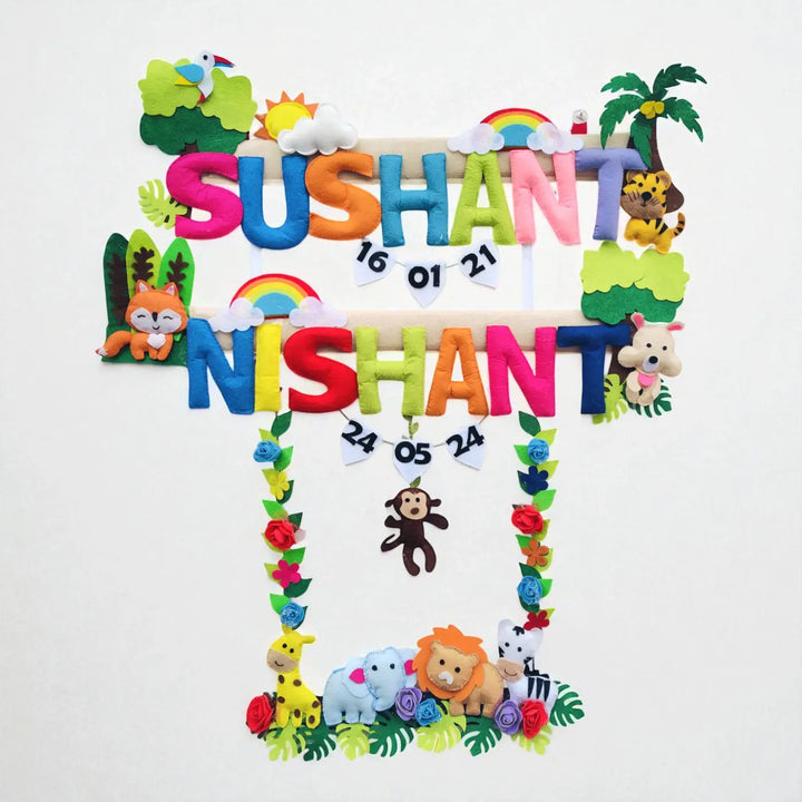 Personalized Animal Kingdom Theme Felt Kids Name Plate