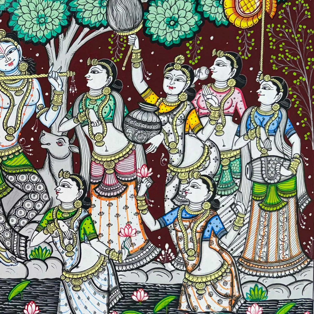 36 X 24 Inch | Handmade Canvas Krishna Rasleela Painting