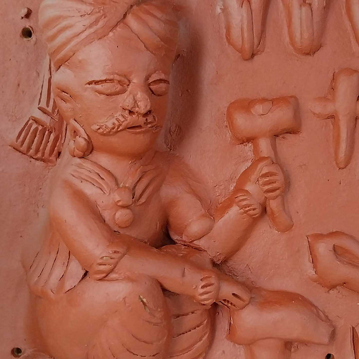 9 x 9 Inch | Village Cobbler Theme | 3D Handmade Terracotta Molela Mural Wall Art Tile