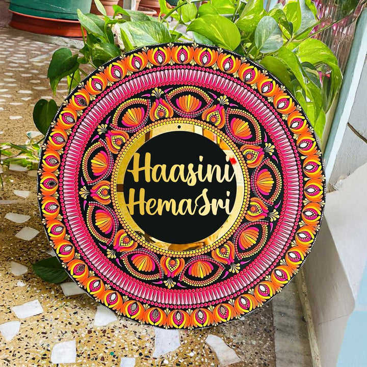 Personalized Hand-Painted Dot Mandala Round Multicolour Mdf Wood Name Plate