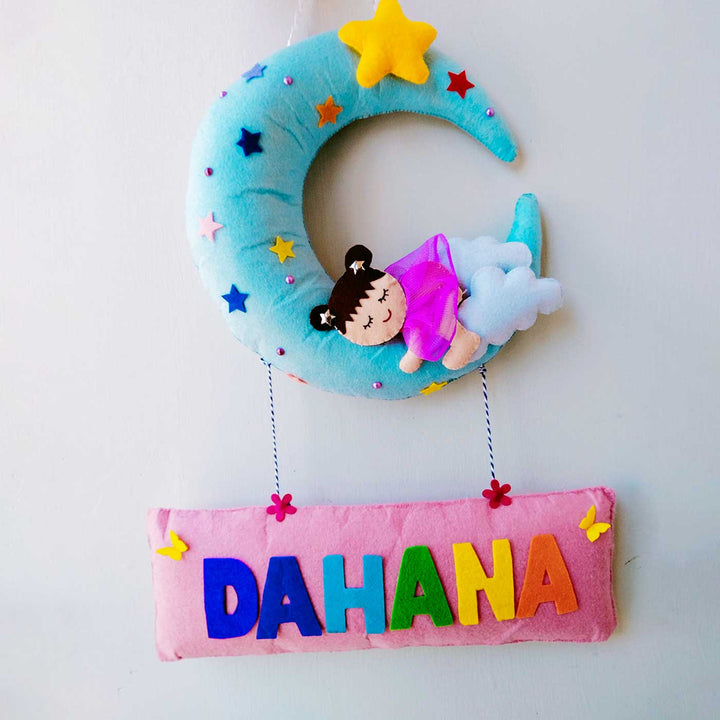 Personalized Baby On The Moon Theme Felt Kids Name Plate