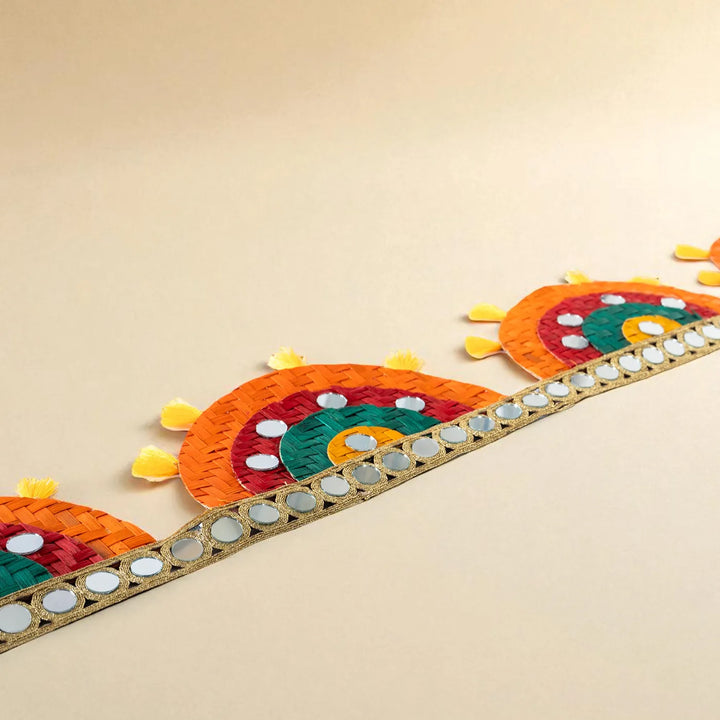 Multicoloured Mirror Embellished Eco-Friendly Handmade Woven Bamboo Toran | 41 Inch x 4 Inch