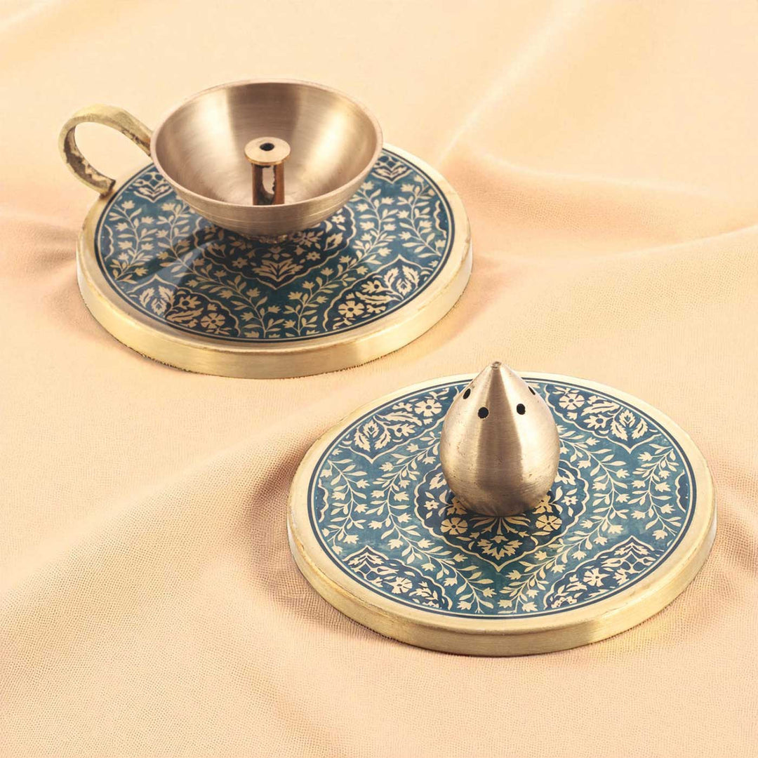 Hand-Painted Omkar Brass Gift Hamper | Includes 1 Diya, 1 Incense Holder And 1 Gift Box