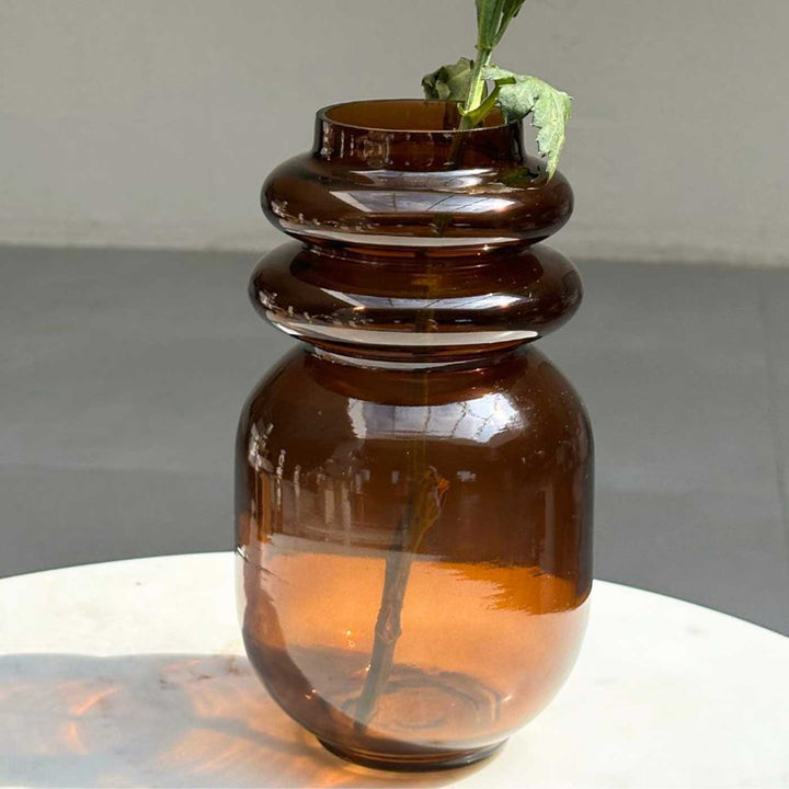 Handmade Haze Brown Loop Glass Vase | 8 inch