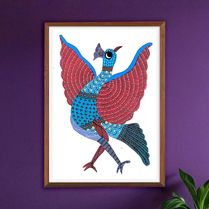 6 x 8 Inch | Bird with Spread Wings | Original Hand painted Tribal Gond Art Painting | Acrylic Paints On Paper