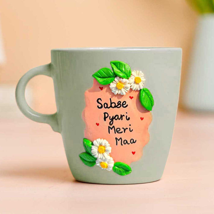 Pesonalized Hand-Painted Polymer Clay Floral Theme Ceramic Mug For Mothers
