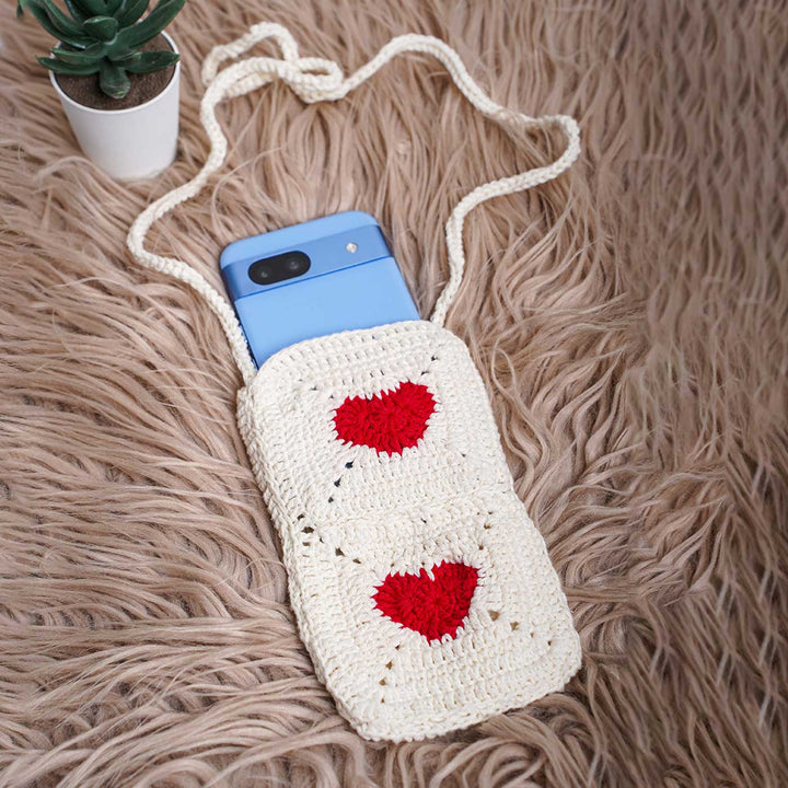 Handmade Crochet The Heart Cotton Mobile Sling Bag