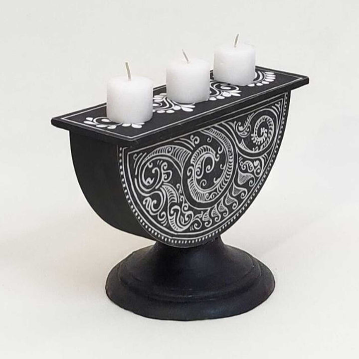 Hand-Painted Noor Semicircle Wooden Candle Holder