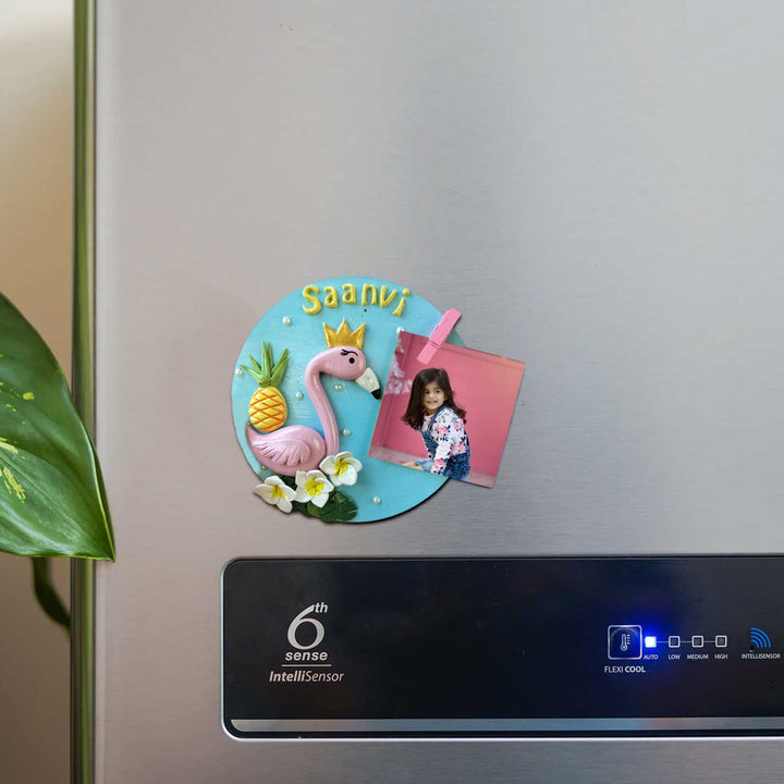Photo Personalized Flamingo Theme Magnet MDF & Cold Porcelain Clay