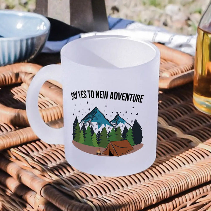 Printed "Say Yes To New Adventure" Glass Mug | 350 ML
