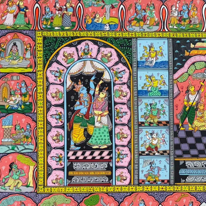 60 X 36 Inch | Handmade Canvas Story Of Krishna Painting