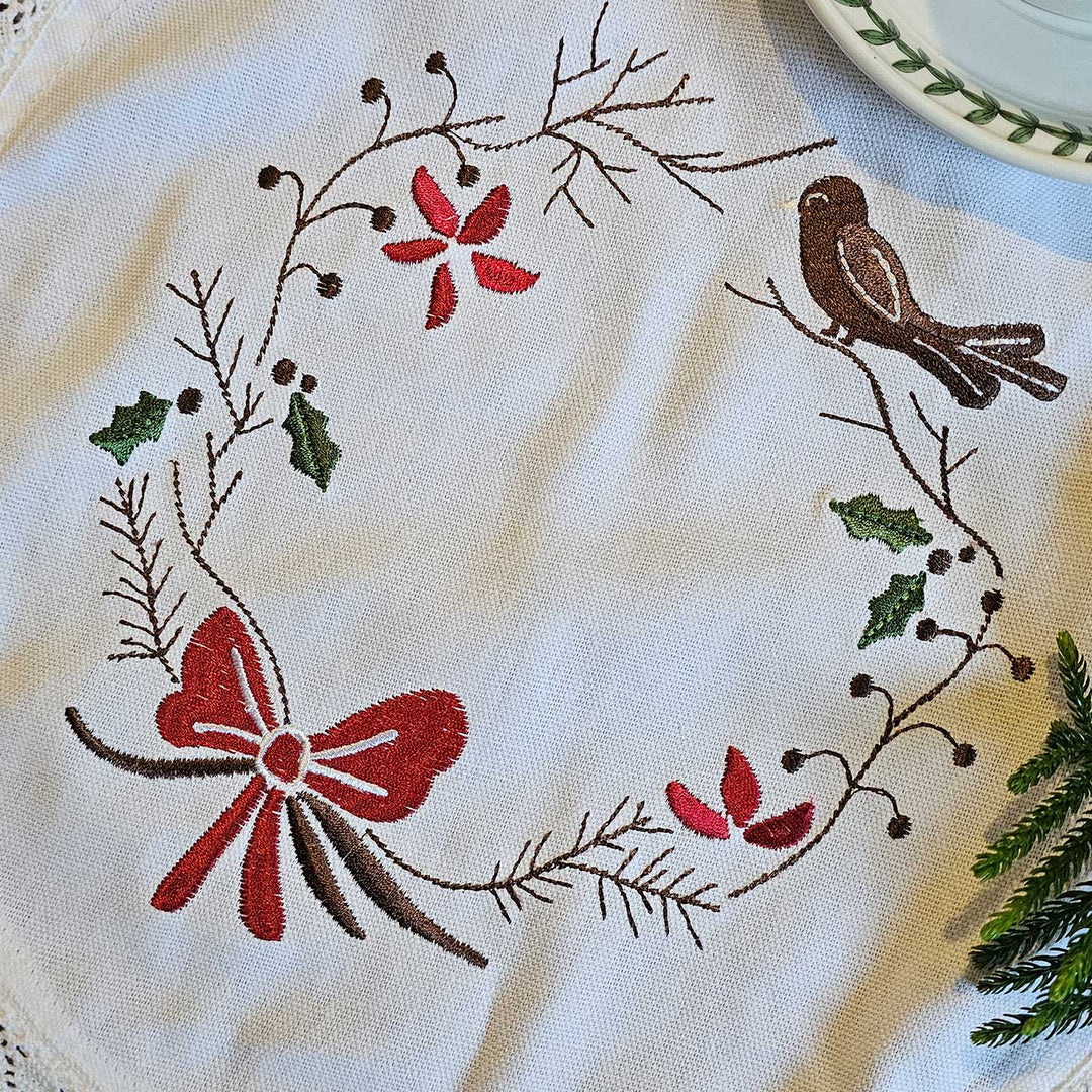 Handmade Cotton Embroidered Bird Design Table Mat