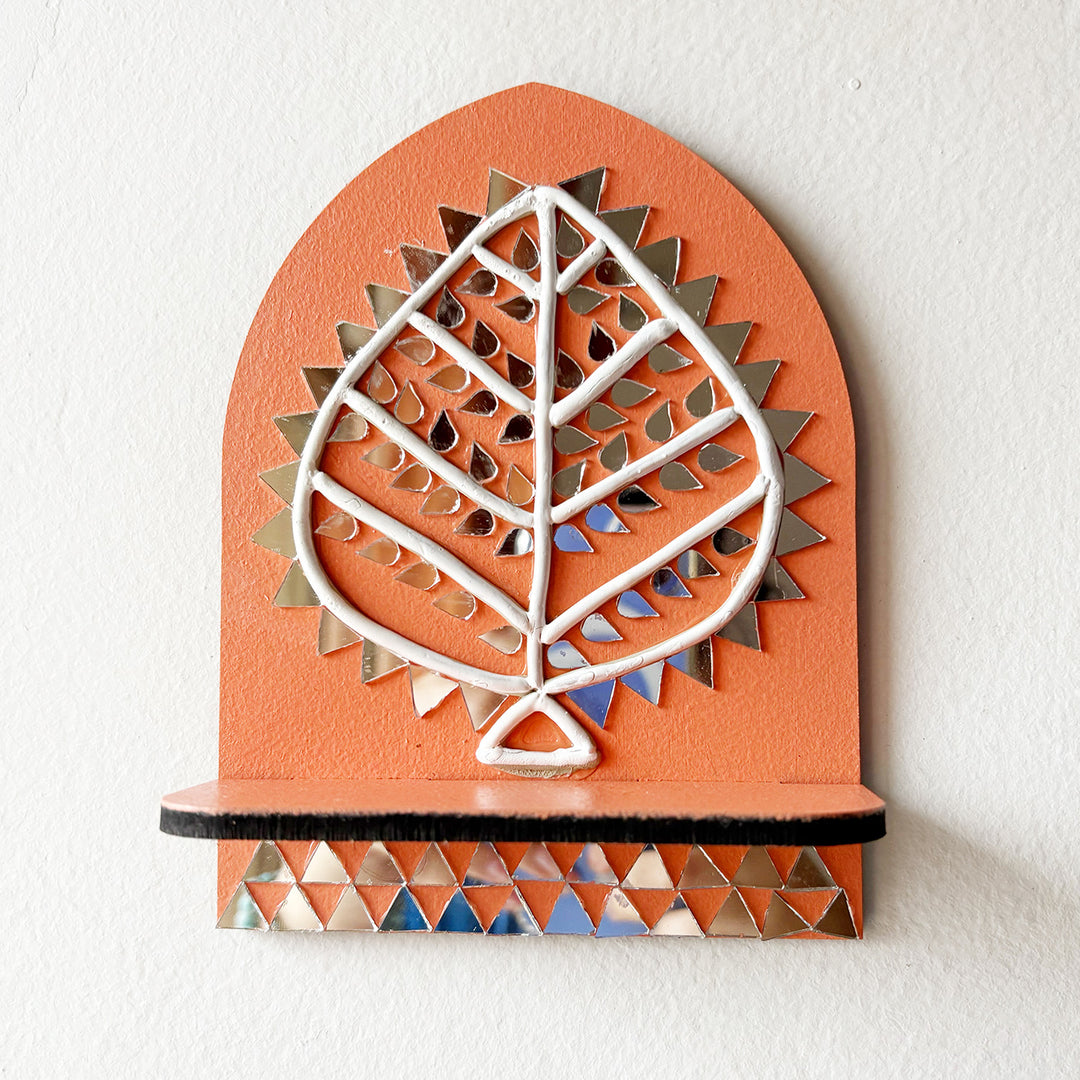 Hand-Painted Mirror Work Leaf Harmony MDF Wood Tealight Holder