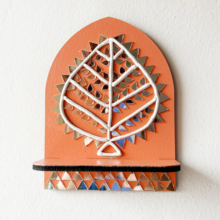 Hand-Painted Mirror Work Leaf Harmony MDF Wood Tealight Holder