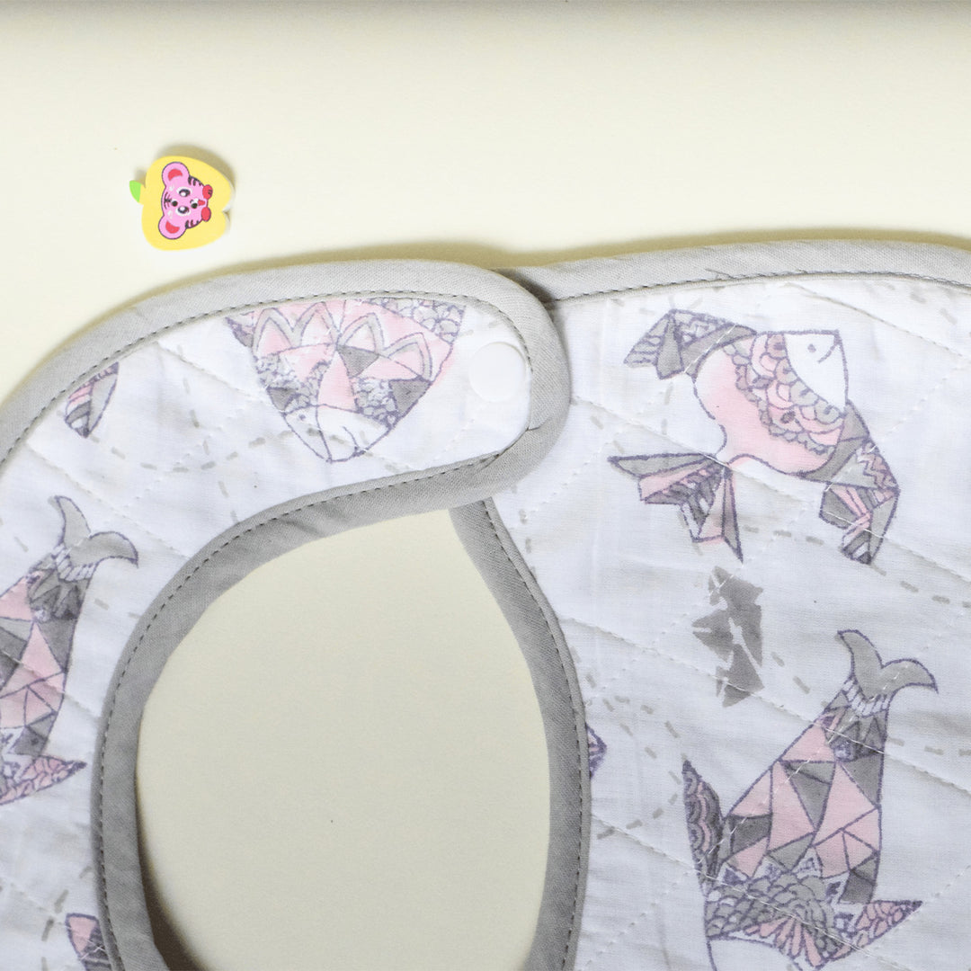 Block Printed Greyscale Aquarium Bib