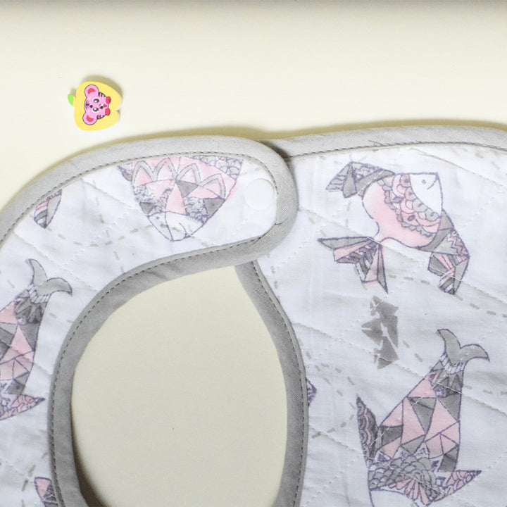 Block Printed Greyscale Aquarium Bib
