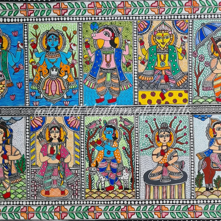 11 x 16 Inch | Dashavatara | Original Hand Painted Madhubani Painting On Paper