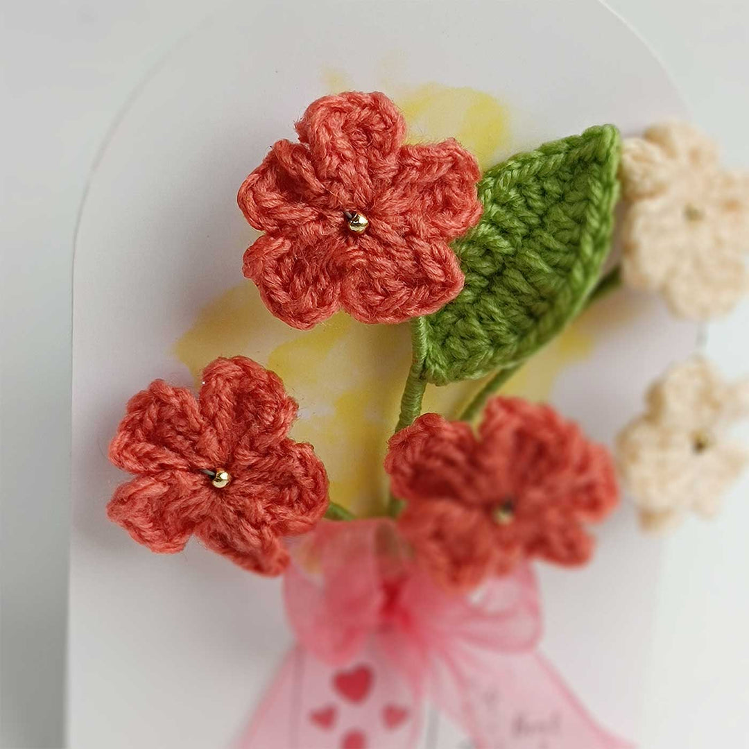 Handmade Crochet 3D Coral Blossom Greeting Card