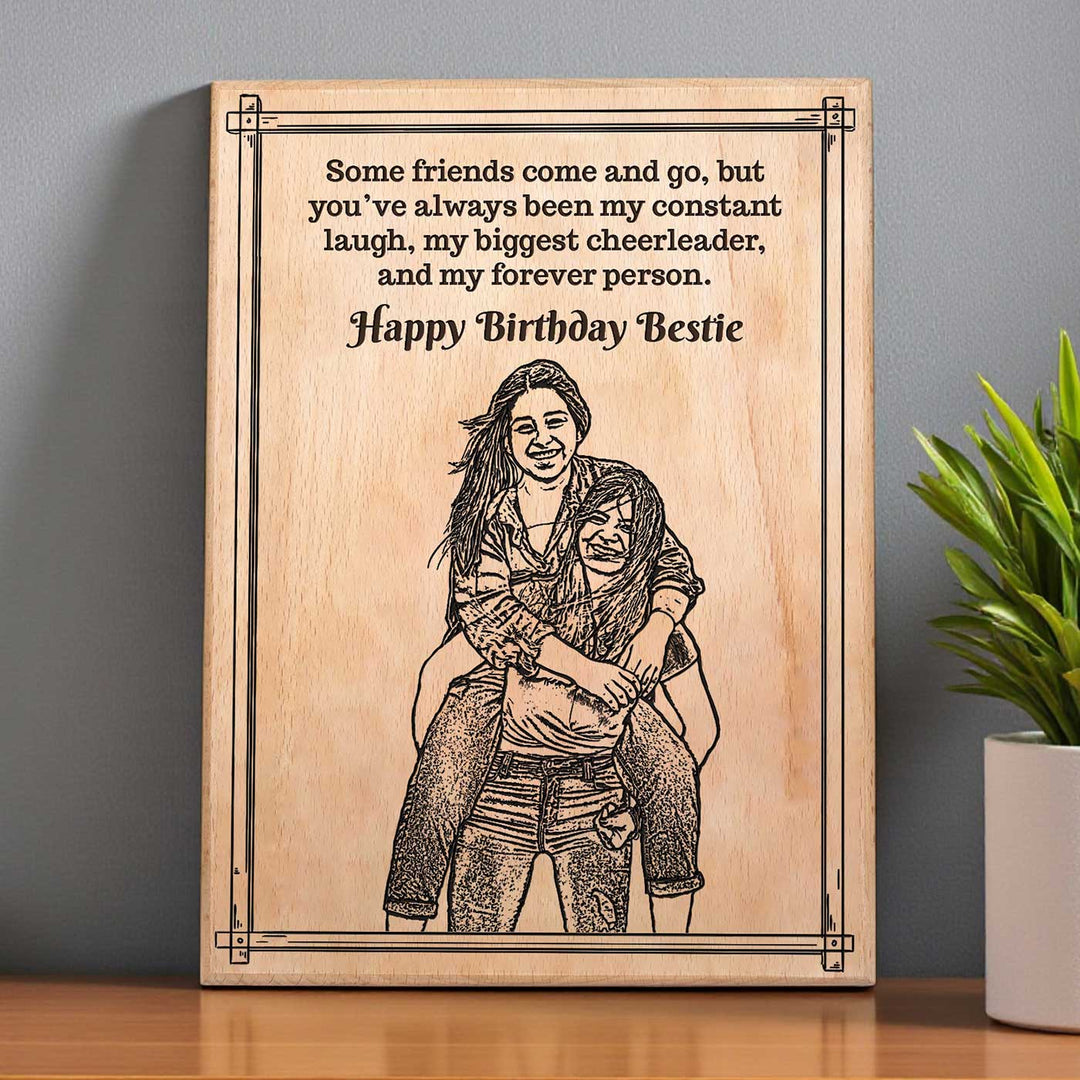 Photo Personalized Handmade Engraved Bestie Birthday Theme Wooden Decorative Plaque