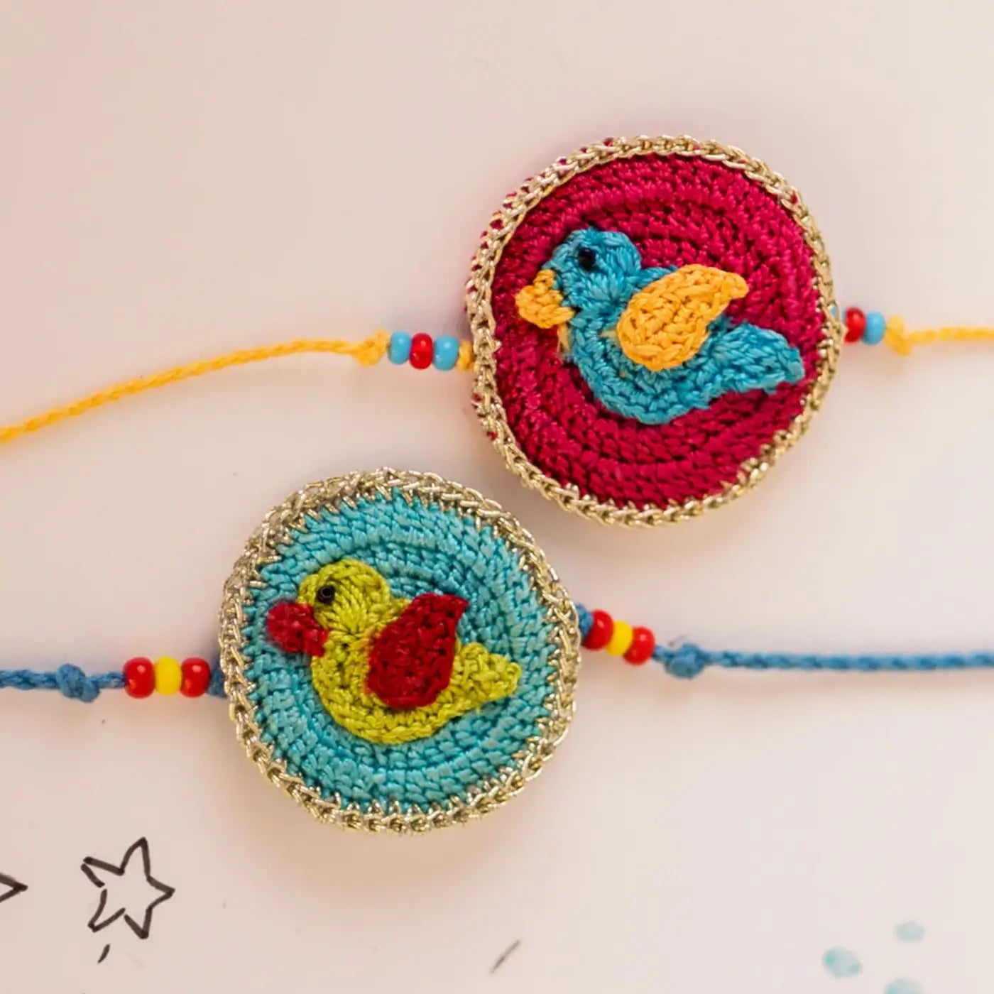 Buy Handmade Crochet Birds Theme Kids Rakhi With Roli Chawal | Set Of 2 ...