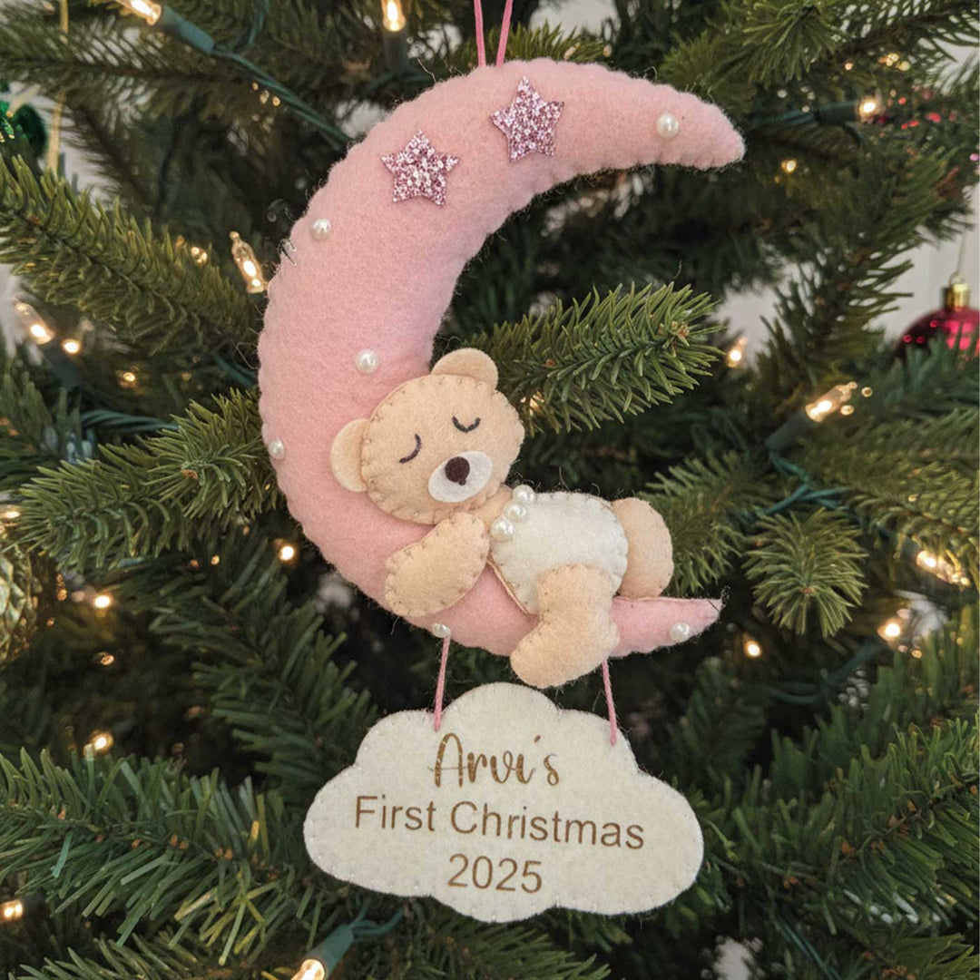 Personalized Handmade First Christmas Baby On Moon Christmas Onrmanets