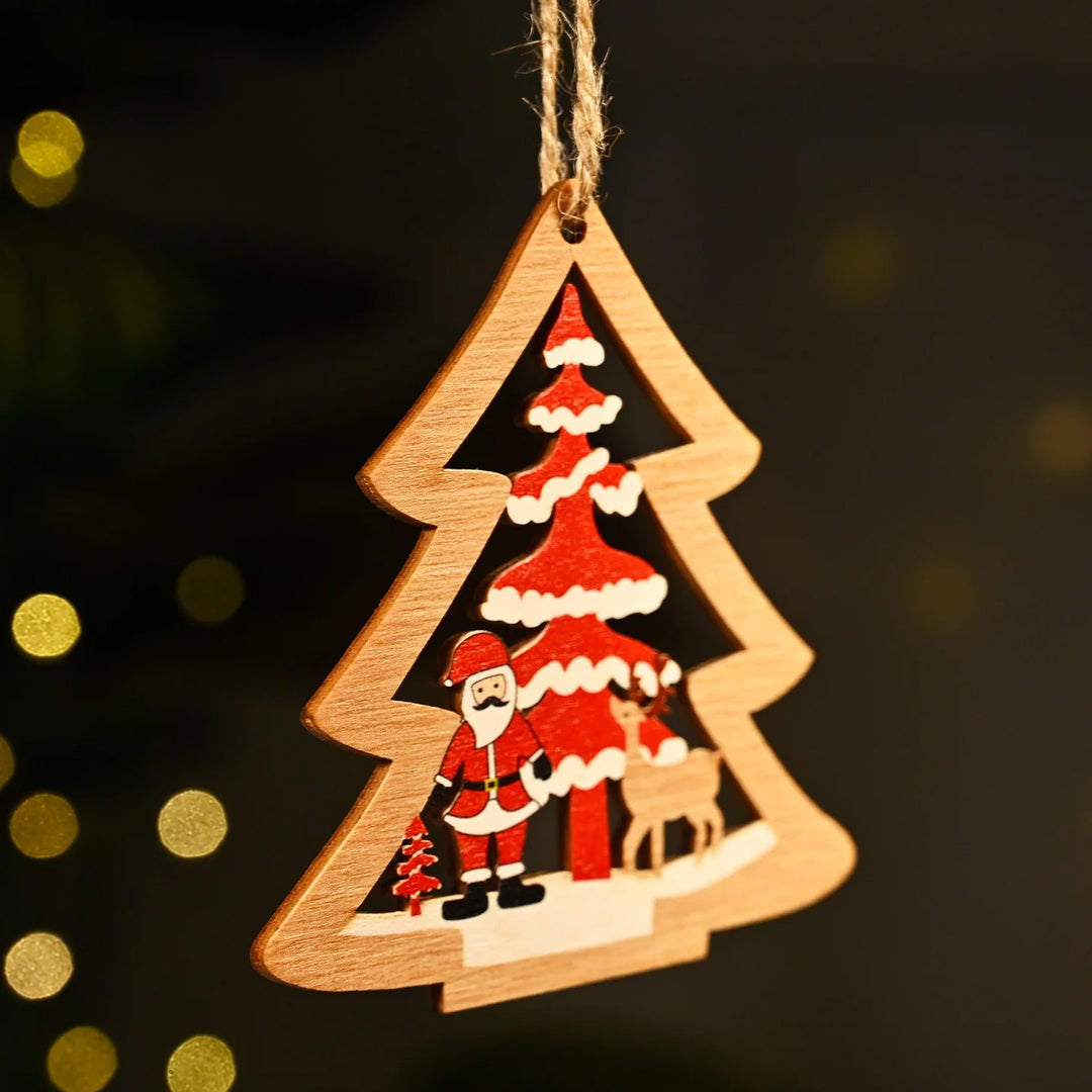 Laser Cut Santa, Reindeer & Xmas Tree Wooden Ornament For Christmas Decoration