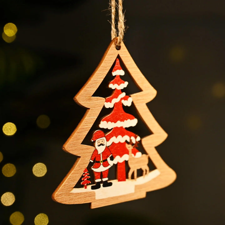Laser Cut Santa, Reindeer & Xmas Tree Wooden Ornament For Christmas Decoration