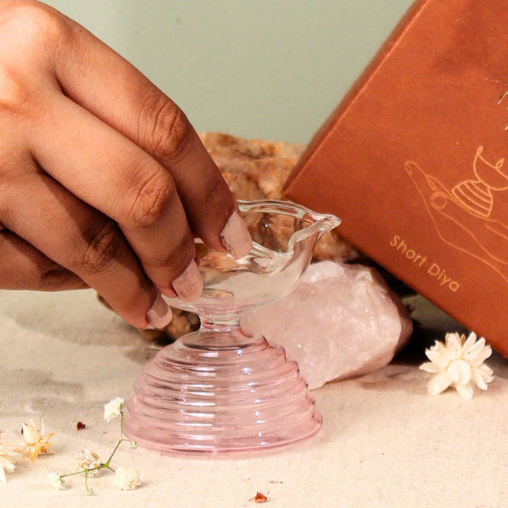 Handmade Pink Small Borosilicate Glass Oil Lamp / Diya | 2.2 inch