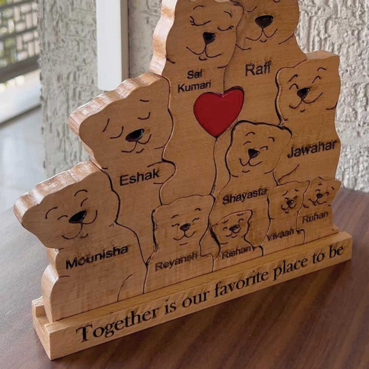 Personalized Bear Family Of 10 Wooden Figurine
