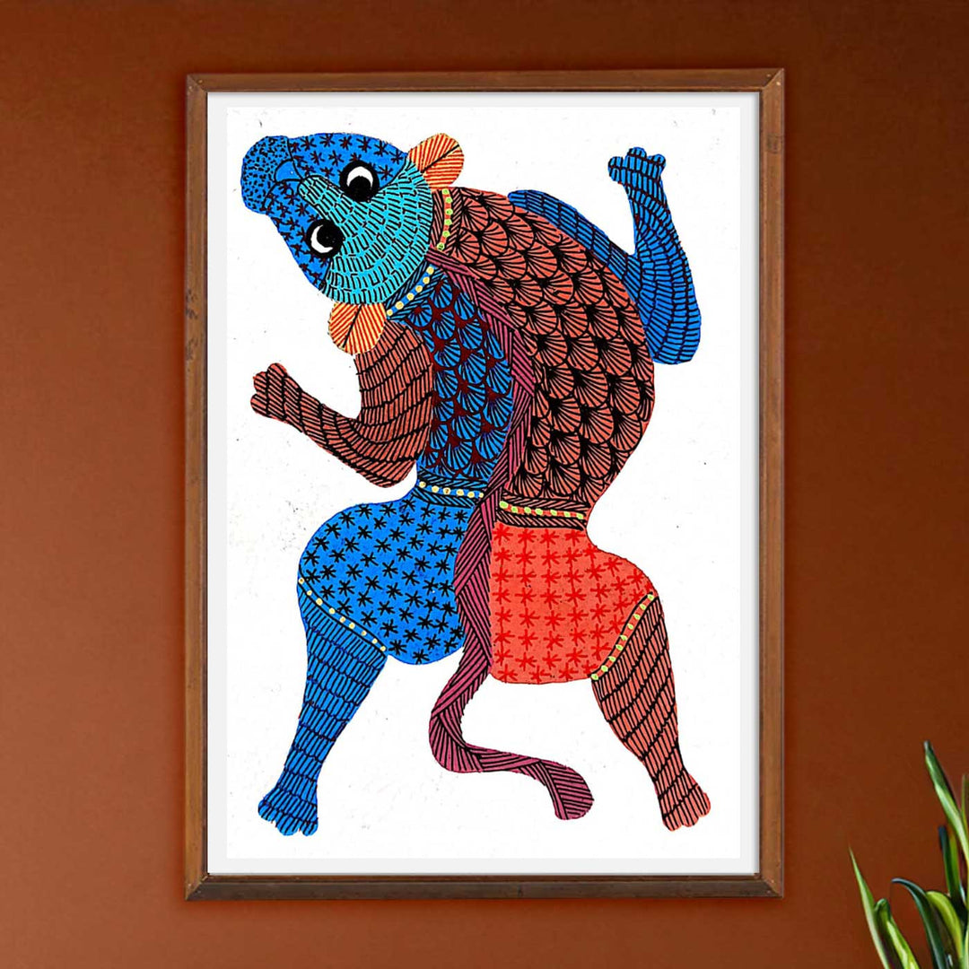 6 x 8 Inch | Lion | Original Hand painted Tribal Gond Art Painting | Acrylic Paints On Paper