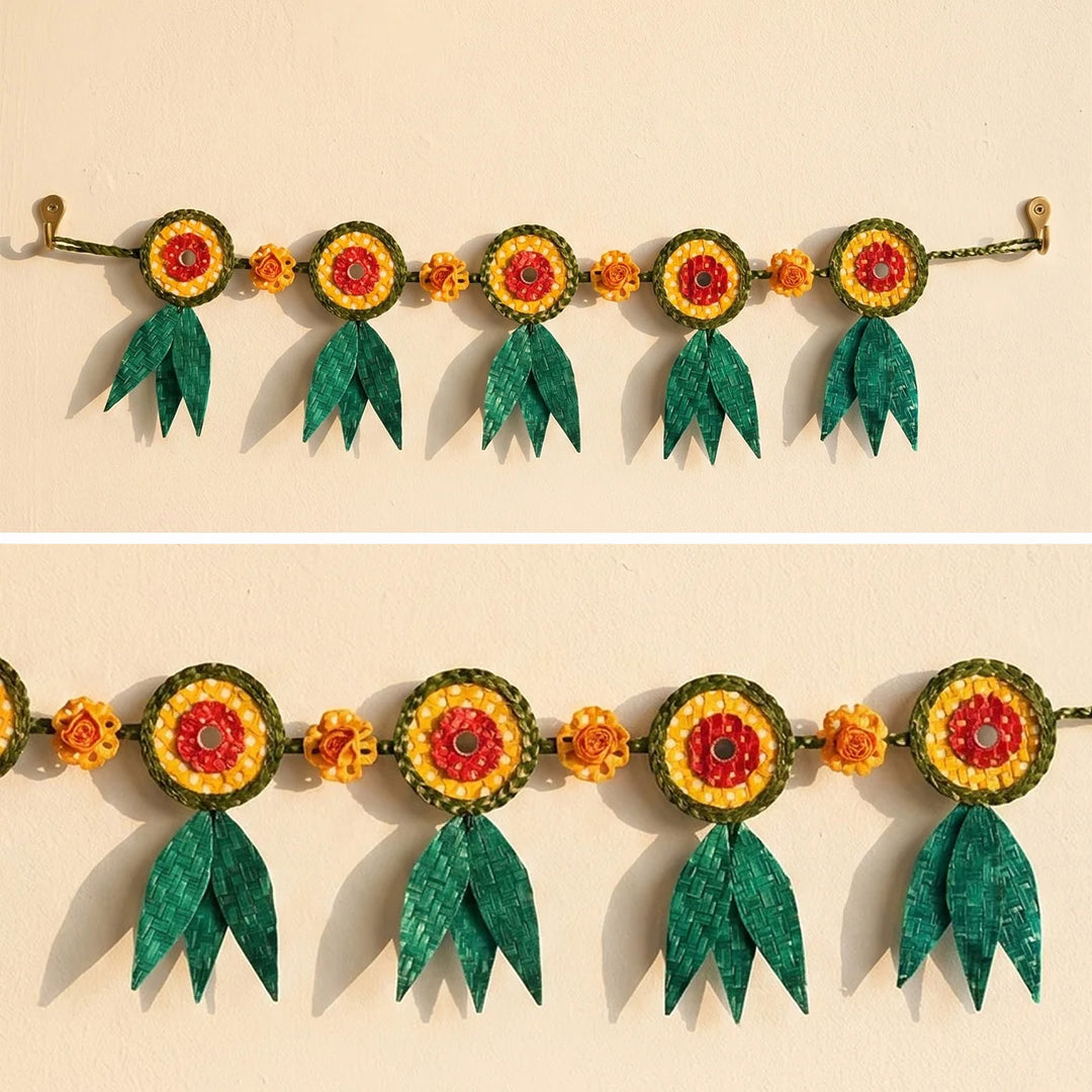 "Shubh" Handcrafted Mango Leaf Bamboo Toran for Diwali Decor