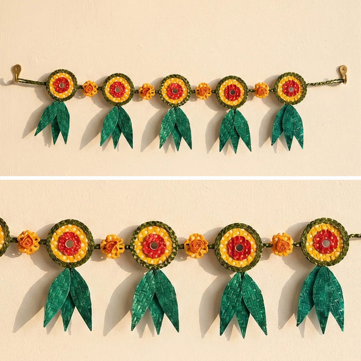 "Shubh" Handcrafted Mango Leaf Bamboo Toran for Diwali Decor