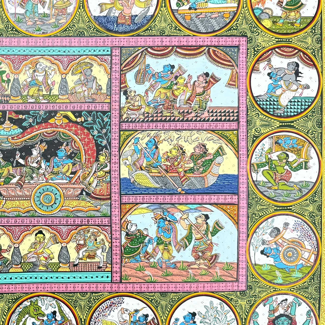 36 X 24 Inch | Handmade Canvas Mathura Vijay With Dashavatar Painting